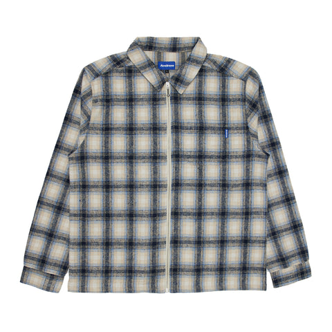 Plaid Brushed Flannel Zip Shirt - Blue/Grey