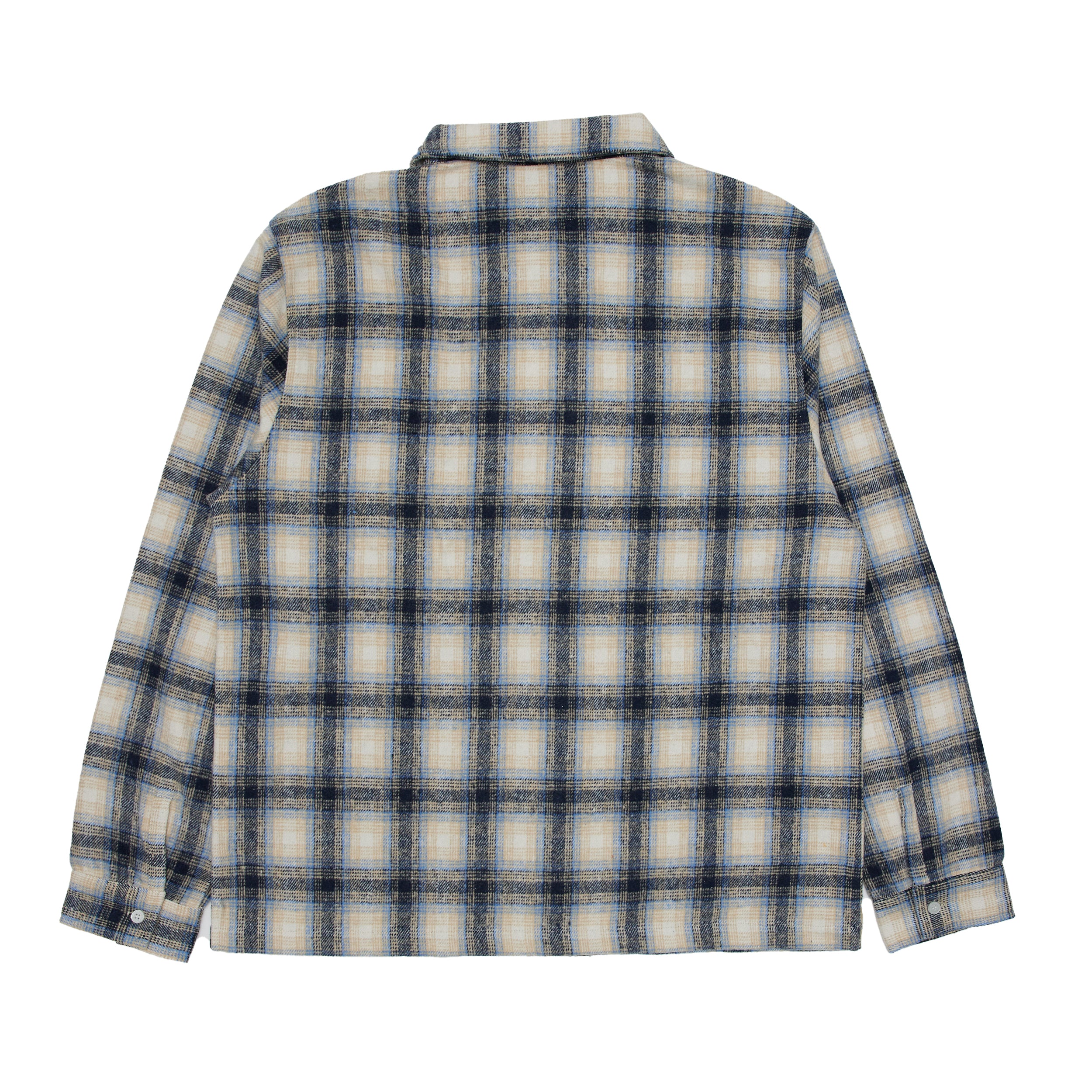 Plaid Brushed Flannel Zip Shirt - Blue/Grey