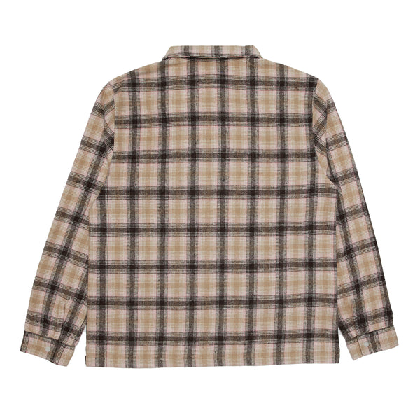 Plaid Brushed Flannel Zip Shirt - Pink/Brown