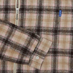 Plaid Brushed Flannel Zip Shirt - Pink/Brown