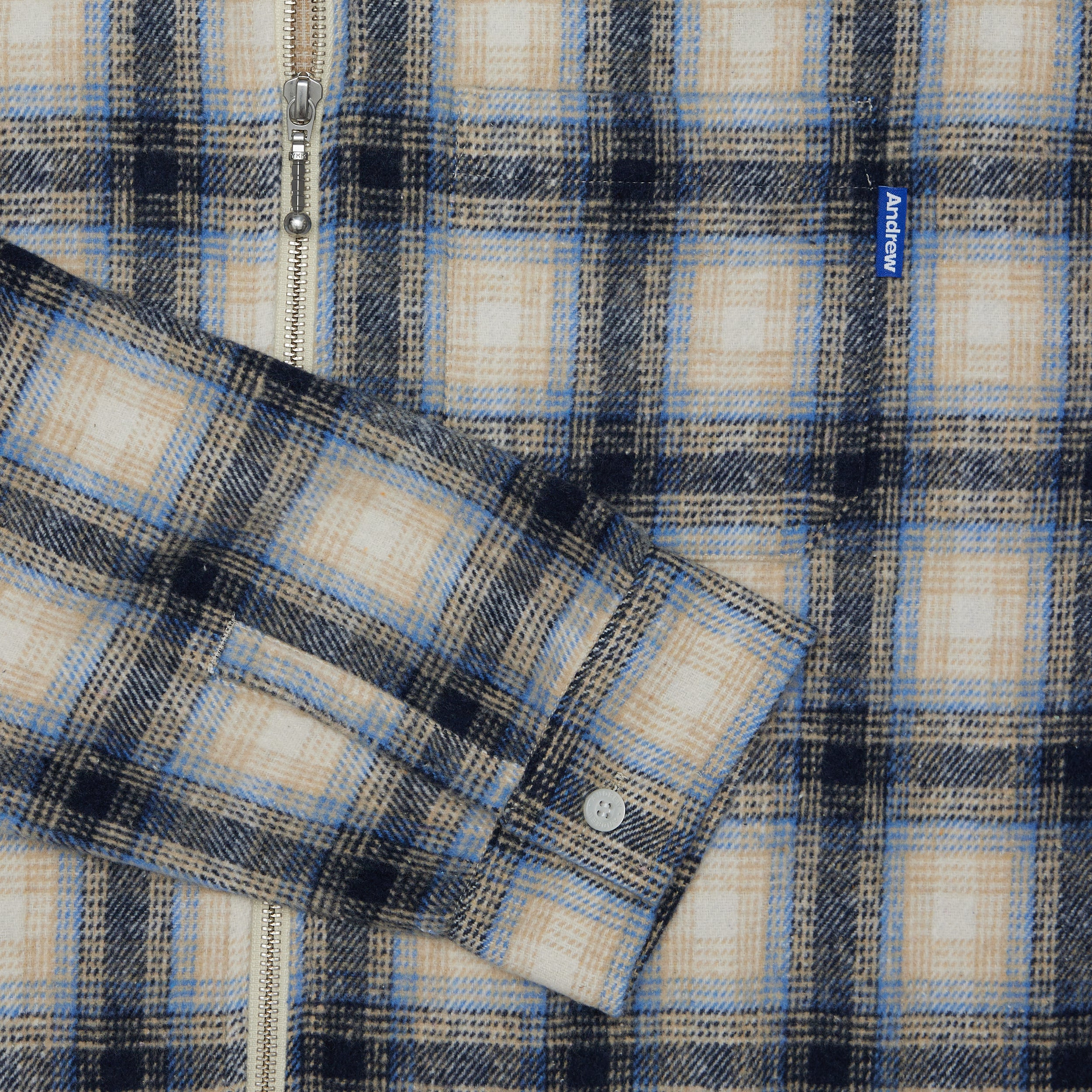 Plaid Brushed Flannel Zip Shirt - Blue/Grey