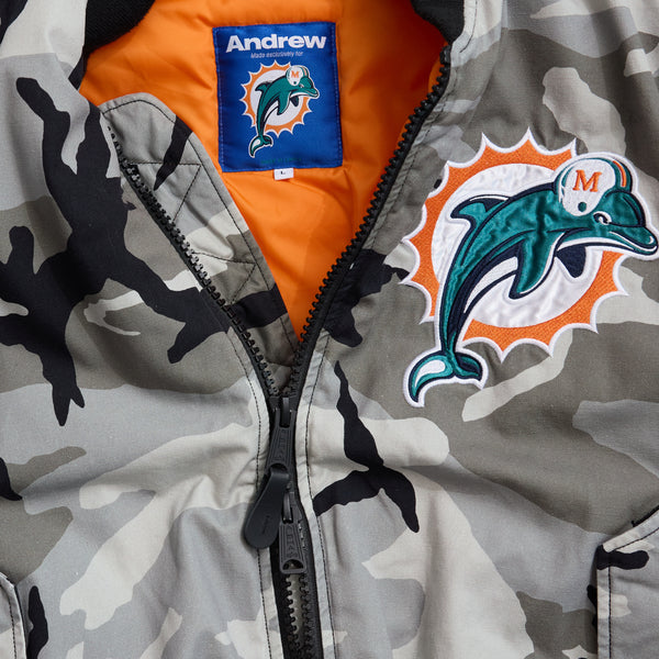 Andrew x Miami Dolphins MA-1 Bomber Jacket - Snow Camouflage