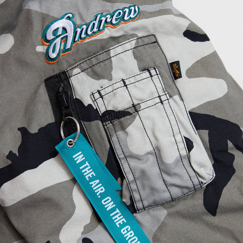 Andrew x Miami Dolphins MA-1 Bomber Jacket - Snow Camouflage