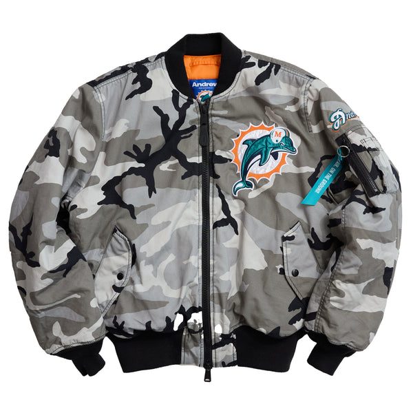 Andrew x Miami Dolphins MA-1 Bomber Jacket - Snow Camouflage