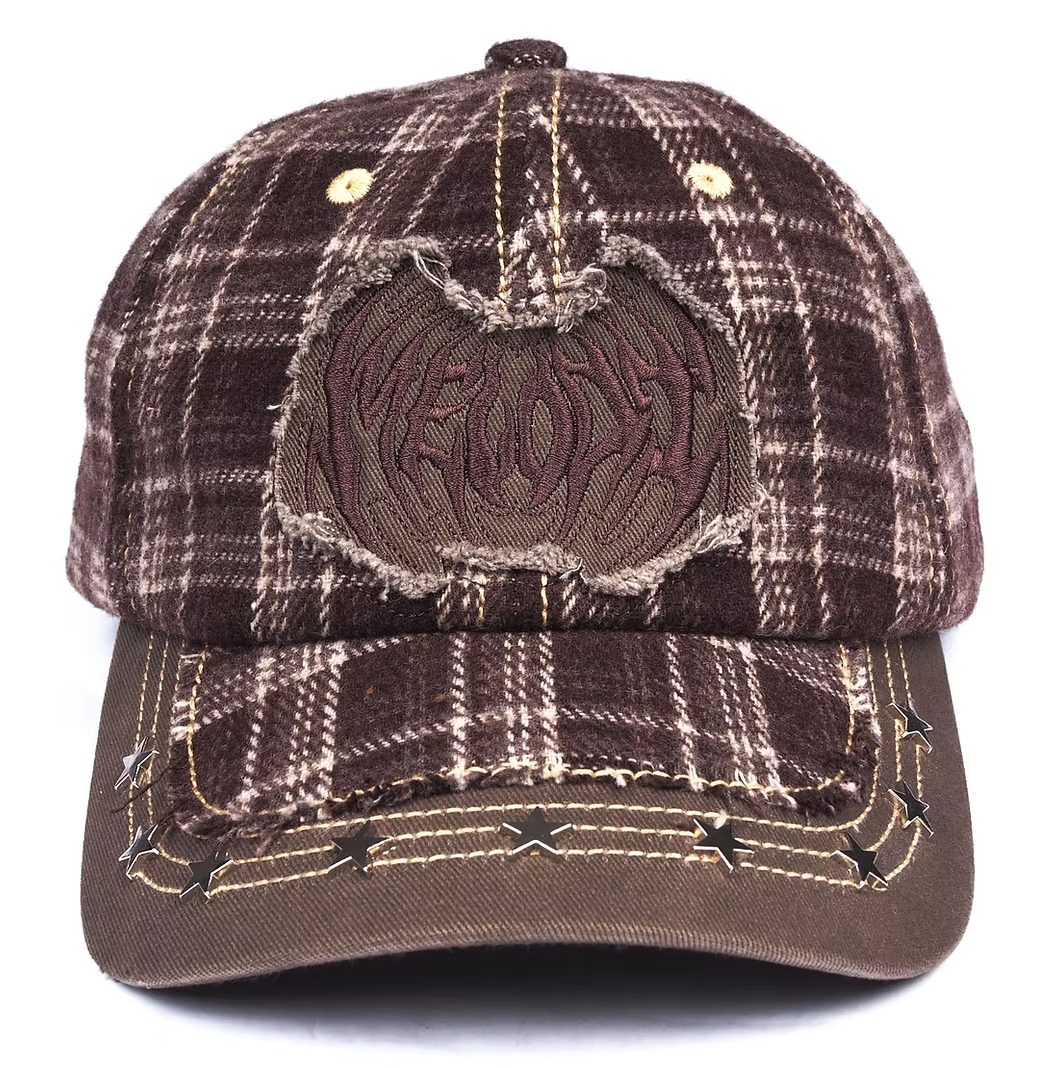 EC MELODI  BROWN PLAID STAR STUDDED HAT