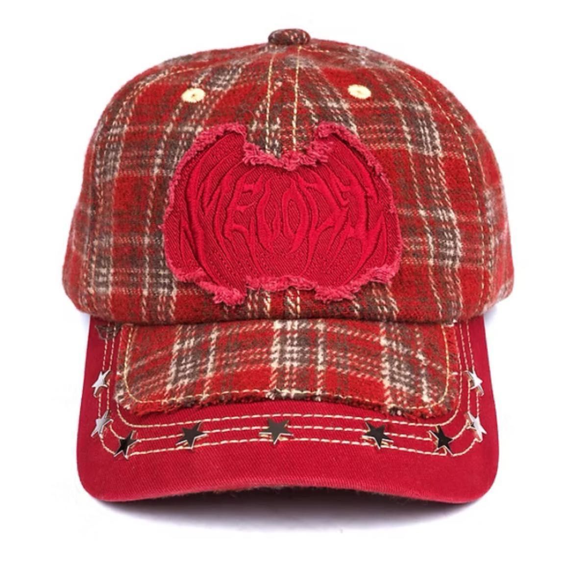 EC MELODI - RED PLAID STAR STUDDED HAT